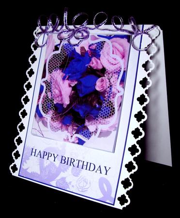 Purple Birthday Roses Card with Wavy Spiral Edge Stacker by Dianne Jackson