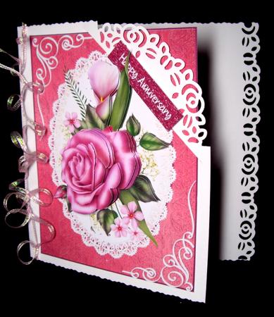 Lovely Pink Roses and White Scrolls  by Dianne Jackson