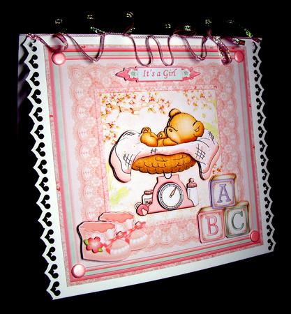 New Baby Girl Bear on Scales Mini Kit & Decoupage by Dianne Jackson