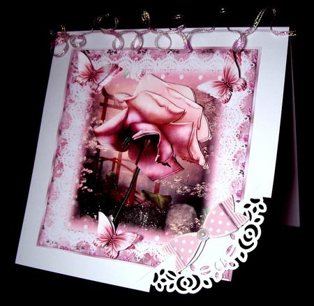 The Pink Rose and Paper Bow Card Front by Dianne Jackson