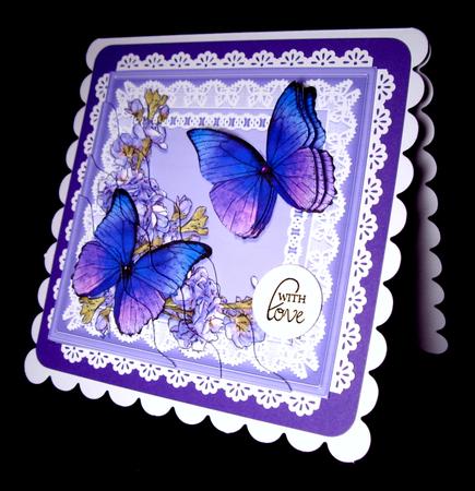 Butterflies and Flowers on Lace Wavy Corner Side Stacker by Dianne Jackson