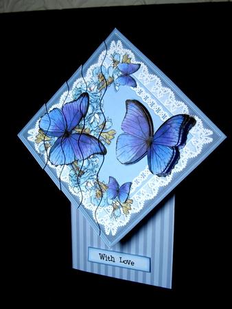 Butterflies and Flowers on Lace Wavy Corner Side Stacker by Dianne Jackson