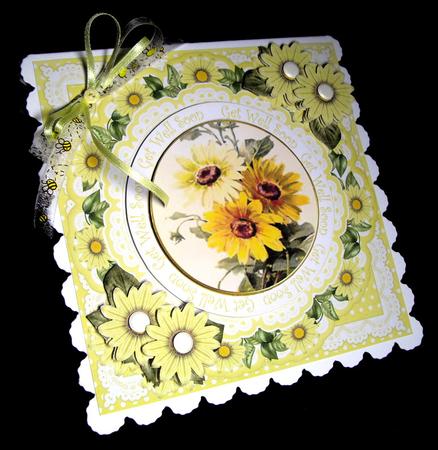 Sunflower Daisy Get Well Soon 7in Doily Decoupage Topper by Dianne Jackson