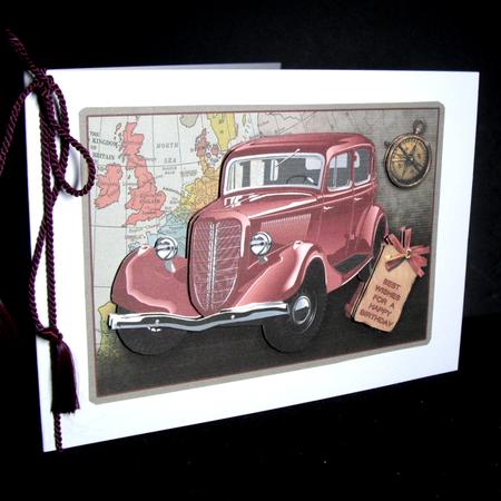 Classic Red Car A4 Decoupage, Birthday by Dianne Jackson