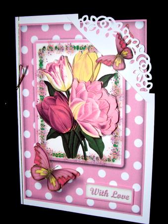 Pink Tulips Decoupage Card Front by Dianne Jackson