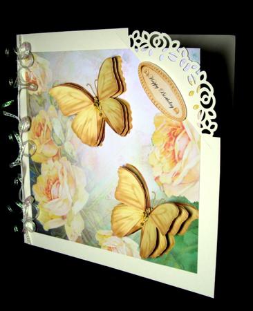 Peach Roses with Gold Butterflies 8x8 by Dianne Jackson