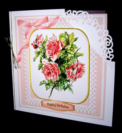 Beautiful Pink Roses in a Lace Border ( Pyramid ) by Dianne Jackson
