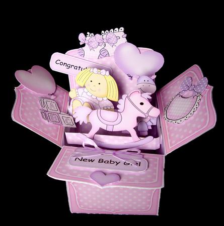 3D New Baby Girl Rubber Band Pop Up Box Card by Dianne Jackson