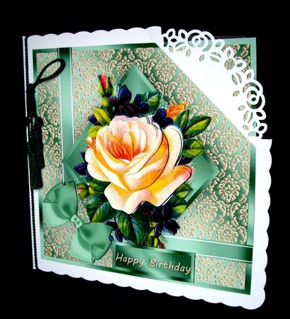 Blush Rose Square Decoupage Card Green by Dianne Jackson
