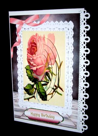 Beautiful Pink Roses on Dragonfly Lace ( Pyramid ) by Dianne Jackson