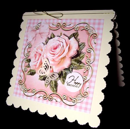 Pink Roses, Pink Gingham and Pretty Bow 8x8 by Dianne Jackson