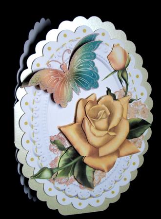 Gold Rose on Lace with Butterfly on Plaque by Dianne Jackson