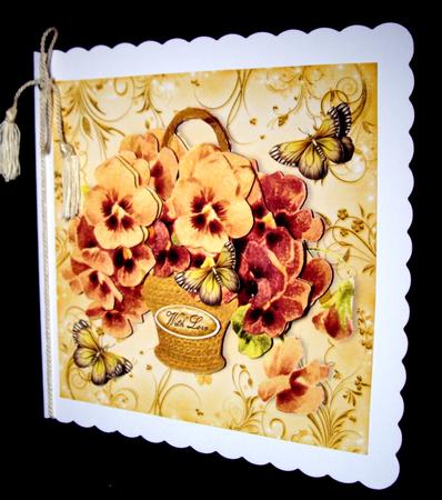 Vintage Peach Pansies in a Basket 8x8 by Dianne Jackson