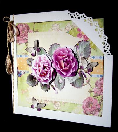 Pink Wild Roses in Flower Frame & Butterflies 8x8 by Dianne Jackson