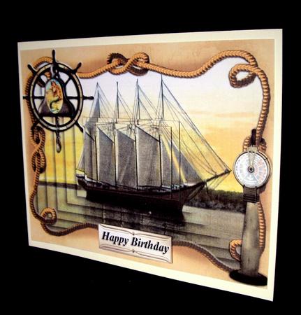 Ship Card Topper with Pyramid and Decoupage Layers by Dianne Jackson