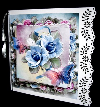Pretty Blue Roses, Butterflies in Rose Frame 8x8 by Dianne Jackson