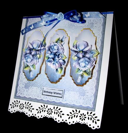 Blue Rose Panel 7x7 Card with Decoupage by Dianne Jackson