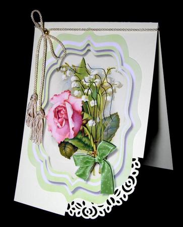 Lovely Rose and Lilly of the Valley Bracket Card ( Pyramid ) by Dianne Jackson