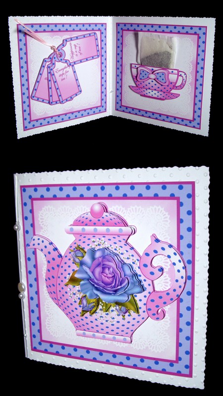 Teapot Square Card - Blue and Purple by Dianne Jackson
