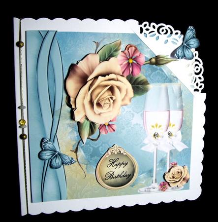 Beautiful Cream Roses with Champagne Glasses 8x8 Mini Kit by Dianne Jackson