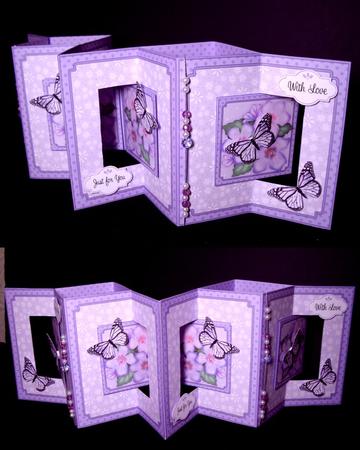 3D Pretty Violas & Butterflies Accordian Swing Card by Dianne Jackson