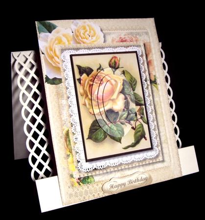 A5 Beautiful Vintage Cream Roses on Lace Topper and Pyramid by Dianne Jackson