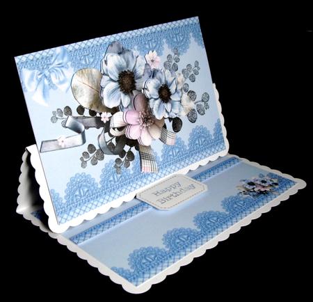 Pretty Blue Flowers on Lace with Bow by Dianne Jackson