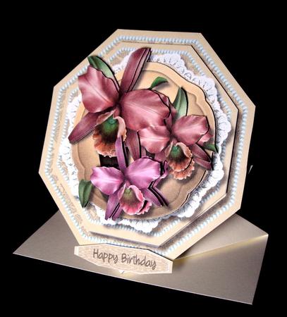 Stunning Octagonal Easel or Topper with Pale Wine Orchids by Dianne Jackson