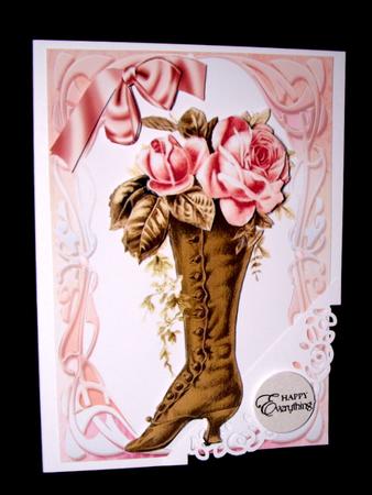 Brown Vintage Boot with Pink Rose & Bow by Dianne Jackson