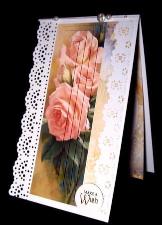 Broderie Anglaise Lace with Peach Roses Pyramids by Dianne Jackson