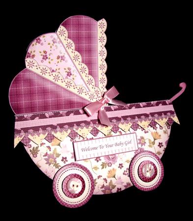 New Baby Girl Burgundy Pram Shape Card 3 Sheet Mini Kit by Dianne Jackson