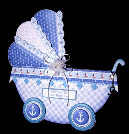 New Baby Boy Nautical Pram Shape Card 3 Sheet Mini Kit by Dianne Jackson