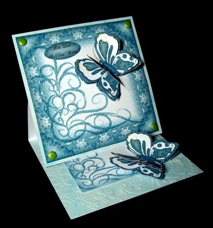 Blue-white Butterfly Cut & Fold Card by Dianne Jackson