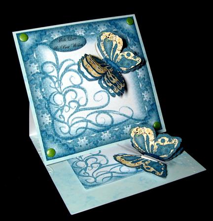 Blue-cream Butterfly Cut & Fold Card by Dianne Jackson