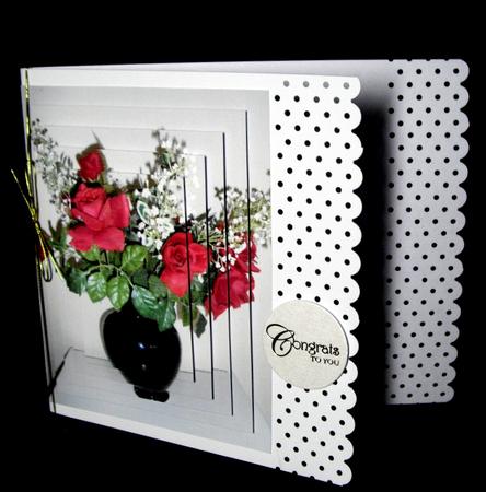 Red Silk Roses & Gypsophila in Black Vase Pyramids by Dianne Jackson
