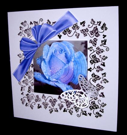 Beautiful Blue Rose Oval Pyramid with Bow by Dianne Jackson