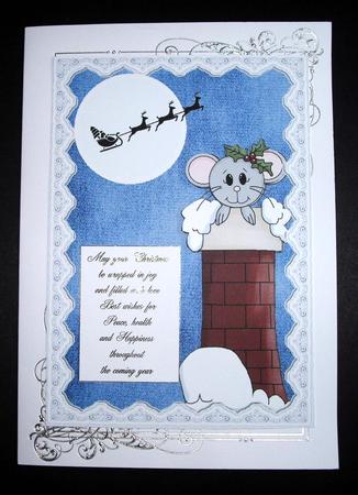 Cute Xmas Mouse in Chimney with Santa by Dianne Jackson