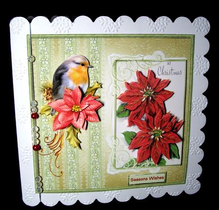 Robin and Poinsettias Card with Toppers by Dianne Jackson