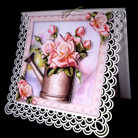 Pretty Pink Roses Vintage Watering Can by Dianne Jackson