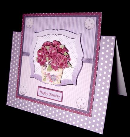 Plant Pot of Purple Flowers Card with Decoupage by Dianne Jackson