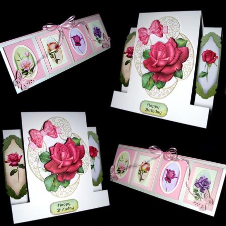 4 Single Pink Roses Toppers / Bookmarks by Dianne Jackson
