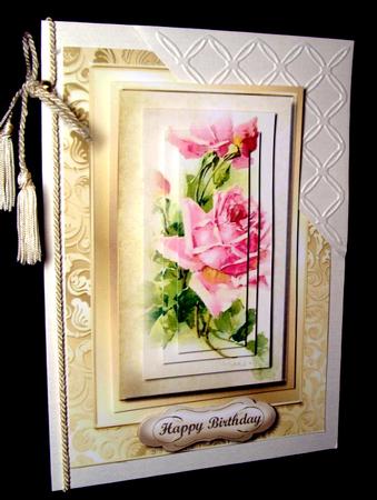 Lovely Pink Roses in a Gol Frame , Pyramid by Dianne Jackson