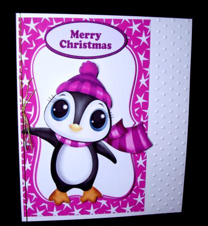 Little Penguin in Cerise Bobble Hat in Star Frame by Dianne Jackson