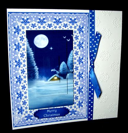 Beautiful Lace Framed Winter Cottage by Dianne Jackson