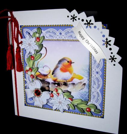 Christmas Robin White Poinsettia Decoupage Sheet by Dianne Jackson
