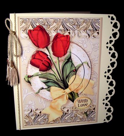 Red Tulips on a Lace Doily Round Pyramage by Dianne Jackson