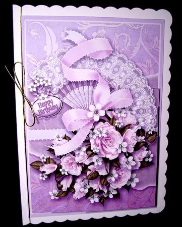 Lilac Roses on a Lace Fan Corner Stacker by Dianne Jackson