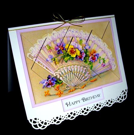Frilly Fan with Pansies - Diamond Stacker Card by Dianne Jackson