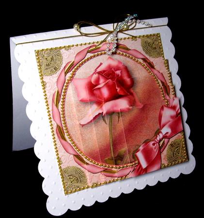 Pink Rose 1 Gold 5in Square One Corner Stacker by Dianne Jackson