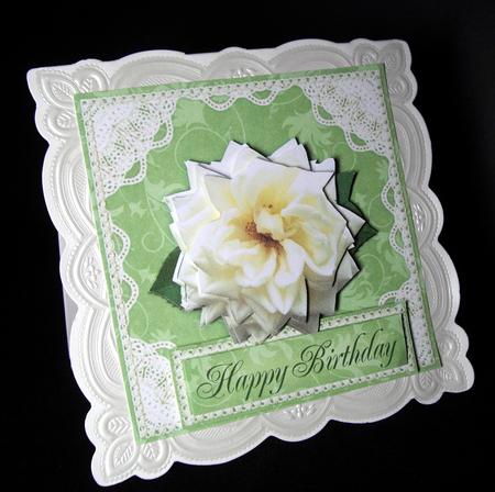 White Rose with Lace - Decoupage Card by Dianne Jackson